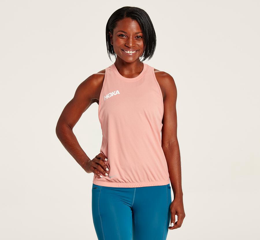 Hoka One One Performance Utility Tank - Women Tops - Pink,Australia JVK-794805